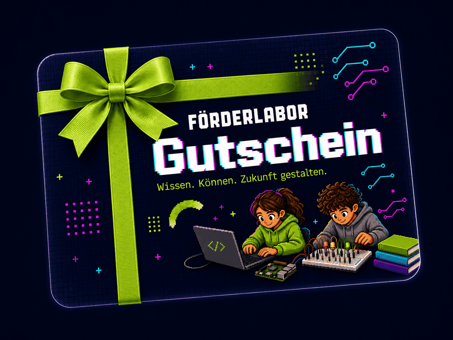 FÖRDERLABOR Geschenkkarte mit grüner Schleife