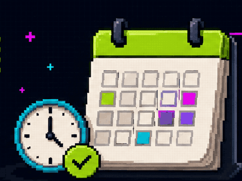 Pixel-Art-Kalender mit markierten TechCamp-Wochen
