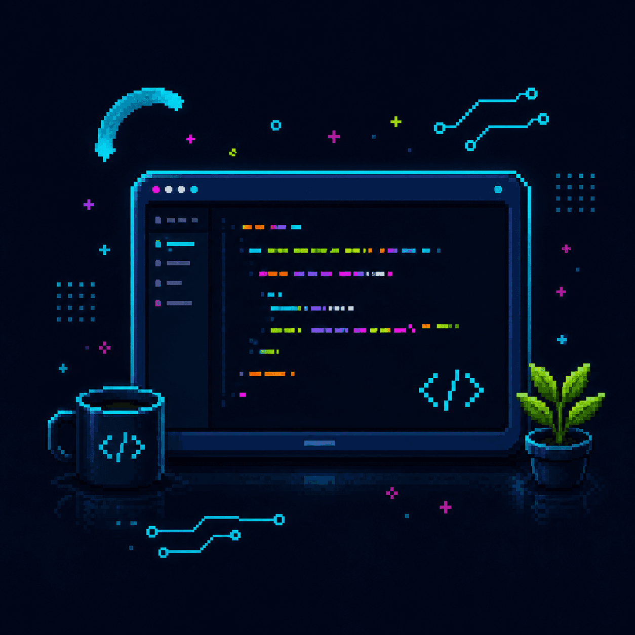 Pixel-Illustration zur Themenwelt Programmieren