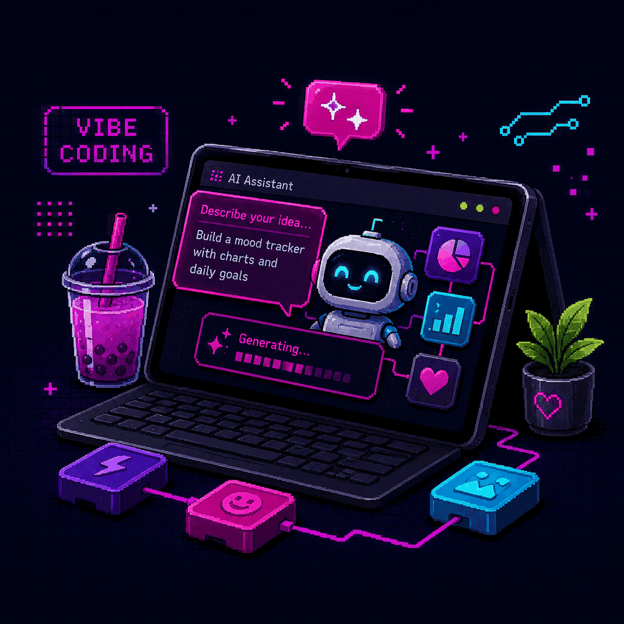 Pixel-Illustration zur Themenwelt Vibe Coding